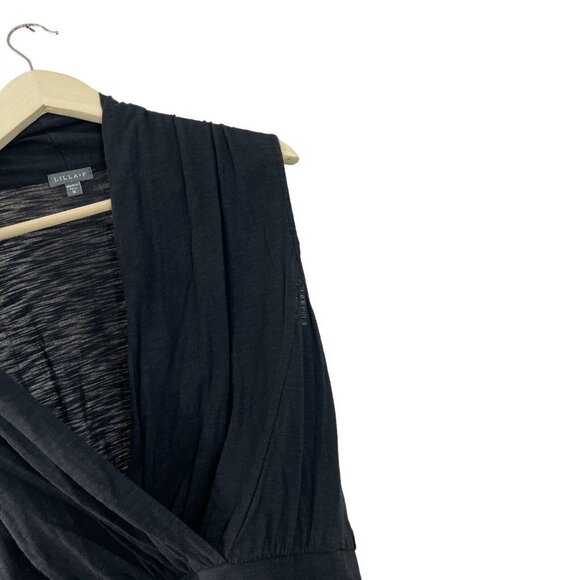 Lilla P Medium Dress Black Fit & Flare Pima Cotton Deep V Wrap Neck Womens - Picture 7 of 9